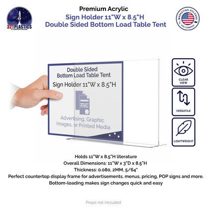 Sign Holder 11"W x 8.5"H Double Sided Bottom Load Table Tent