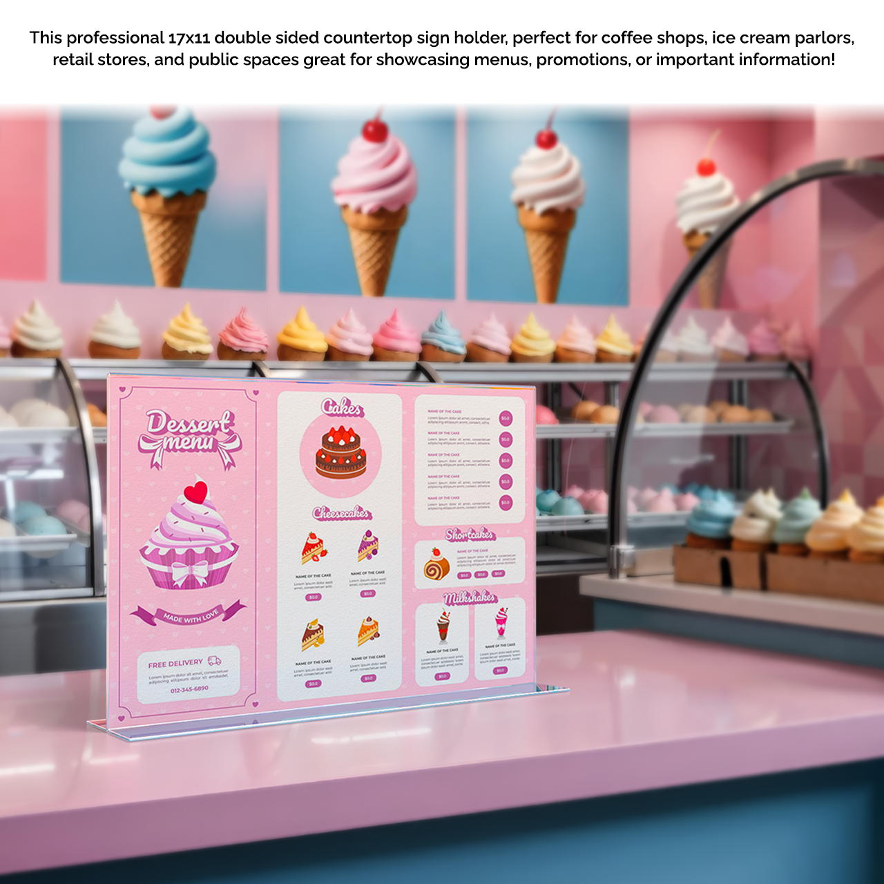 Sign Holder 17"W x 11"H Double Sided Bottom Load Table Tent