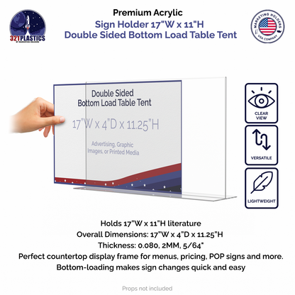 Sign Holder 17"W x 11"H Double Sided Bottom Load Table Tent