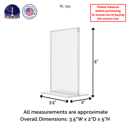 Sign Holder 3.5"W x 5"H Double Sided Bottom Load Table Tent