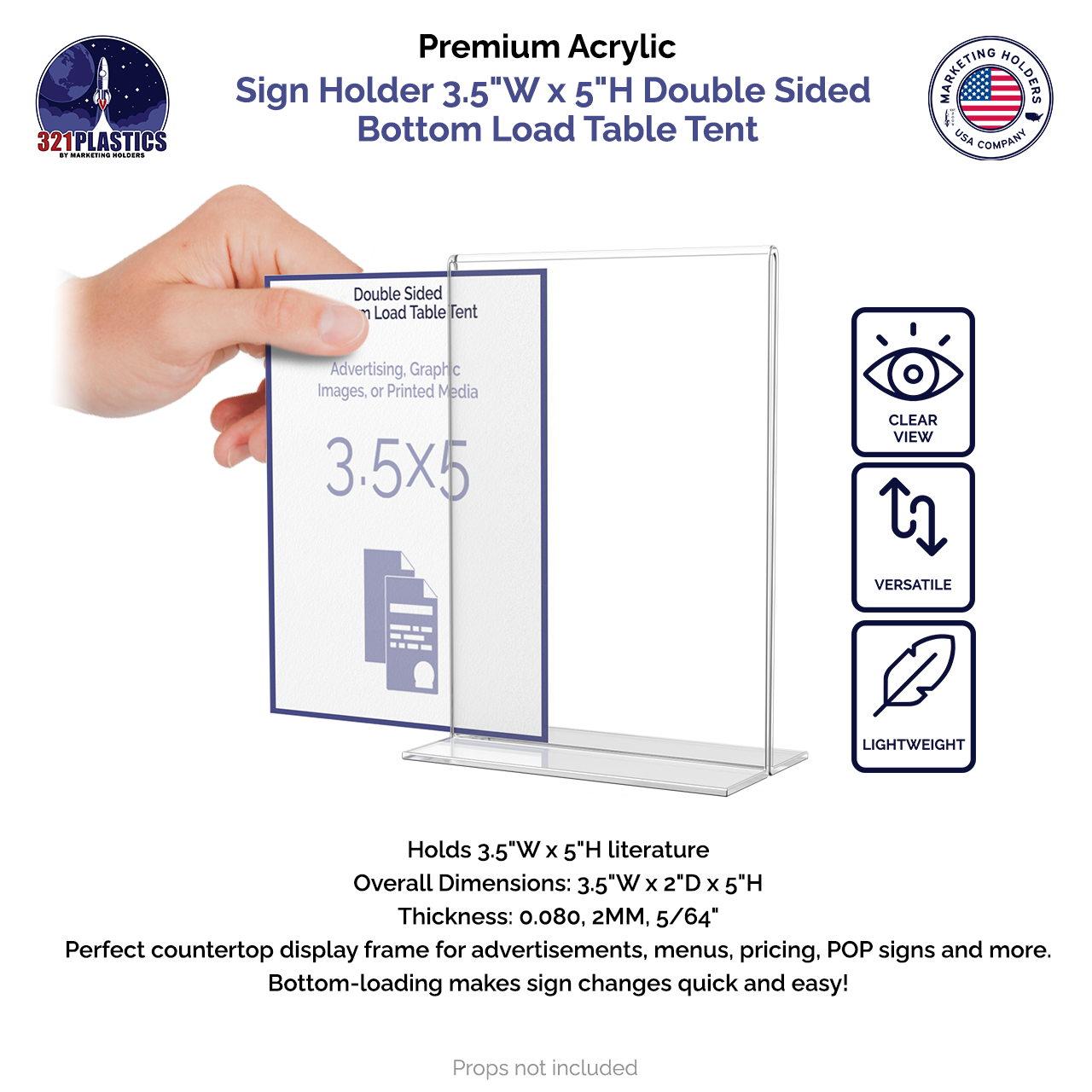 Sign Holder 3.5"W x 5"H Double Sided Bottom Load Table Tent