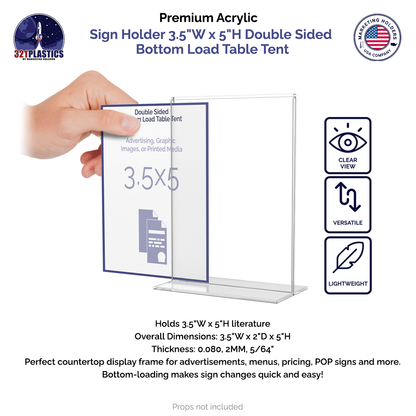 Sign Holder 3.5"W x 5"H Double Sided Bottom Load Table Tent
