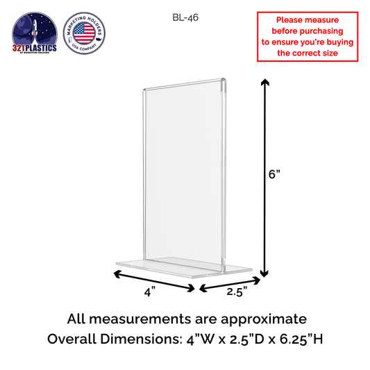 Sign Holder 4"W x 6"H Double Sided Bottom Load Table Tent