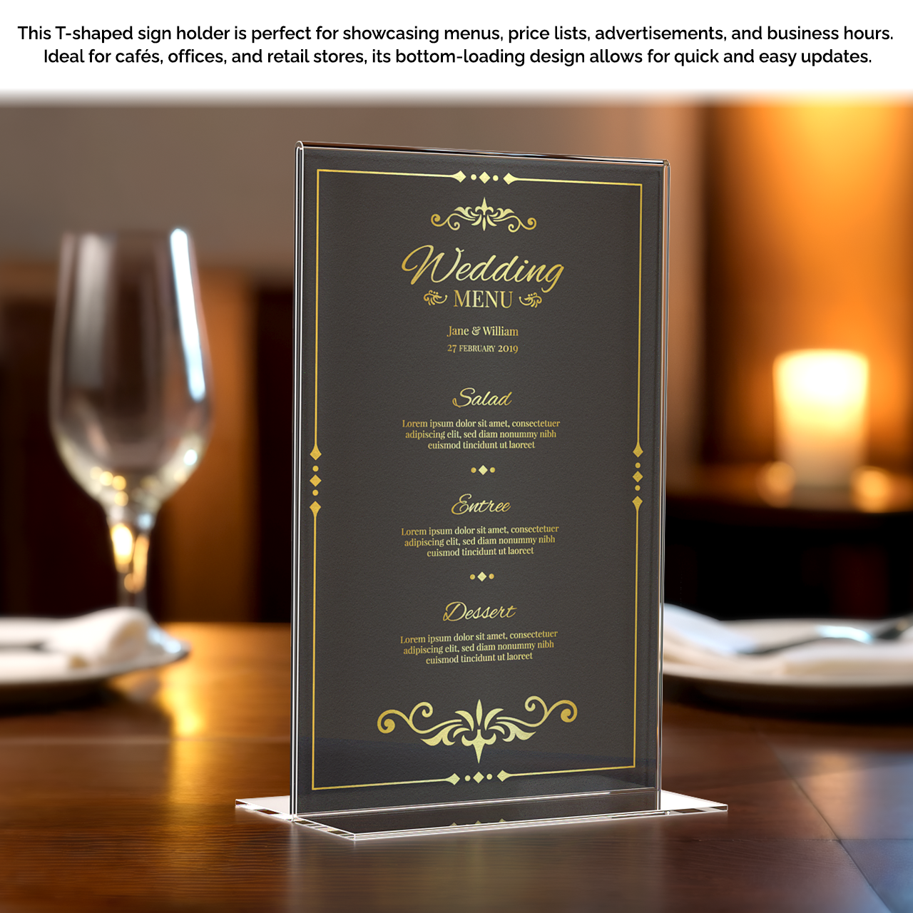 Sign Holder 5.5"W x 8.5"H Double Sided Bottom Load Table Tent