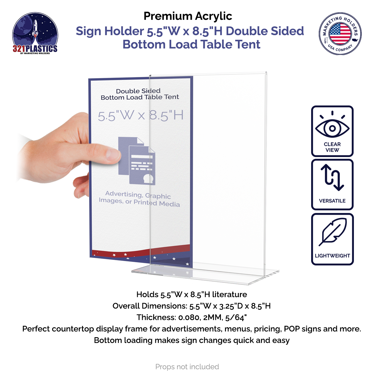 Sign Holder 5.5"W x 8.5"H Double Sided Bottom Load Table Tent
