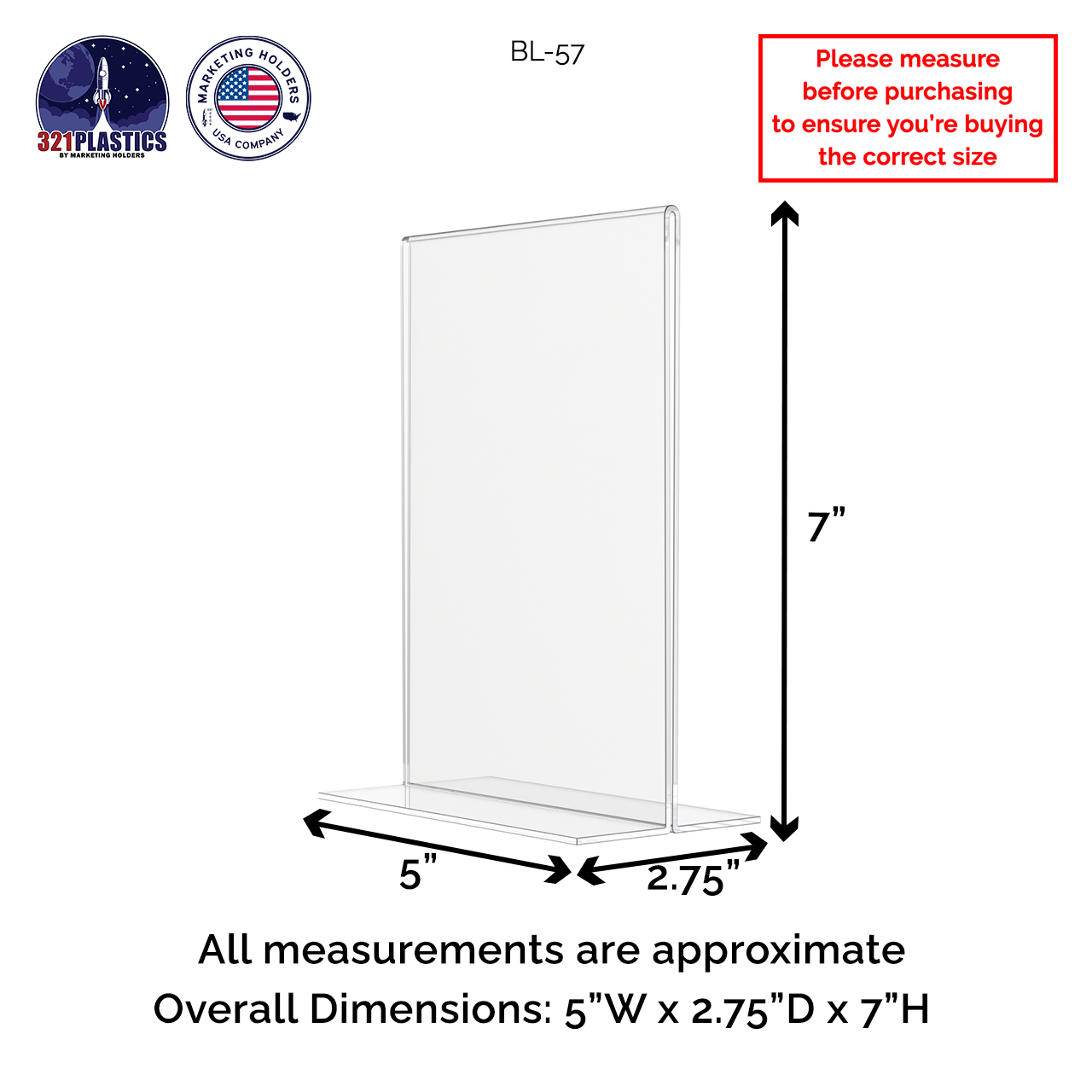 Sign Holder 5"W x 7"H Double Sided Bottom Load Table Tent