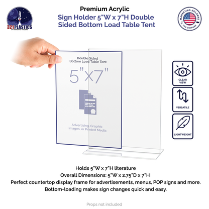 Sign Holder 5"W x 7"H Double Sided Bottom Load Table Tent