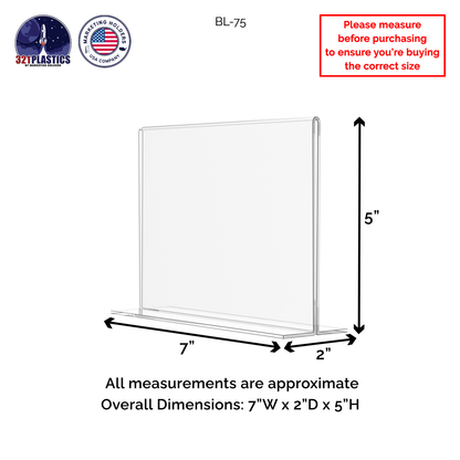 Sign Holder 7"W x 5"H Double Sided Bottom Load Table Tent