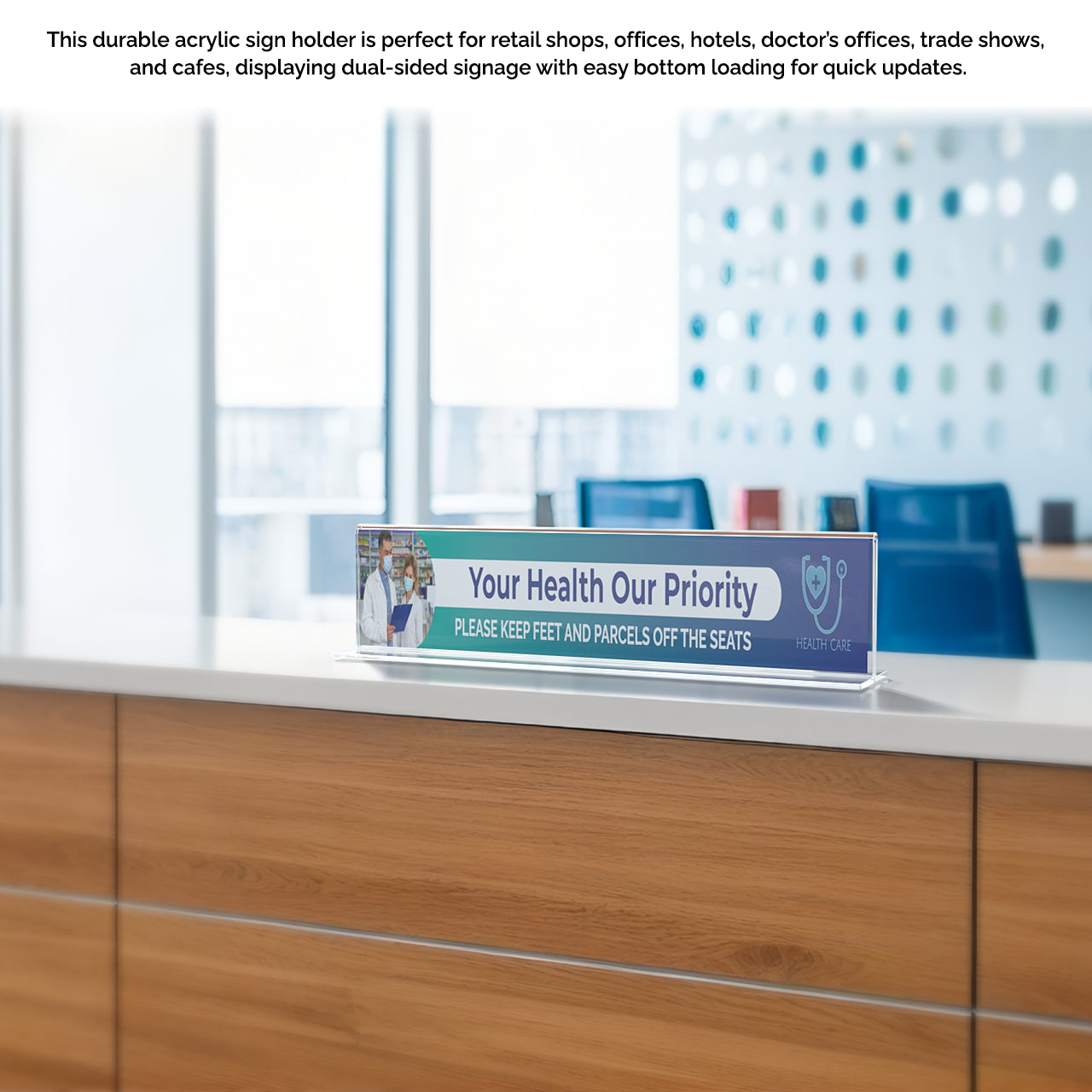 8"W x 2"H Sign Holder Business Office Nameplate Desk Frame