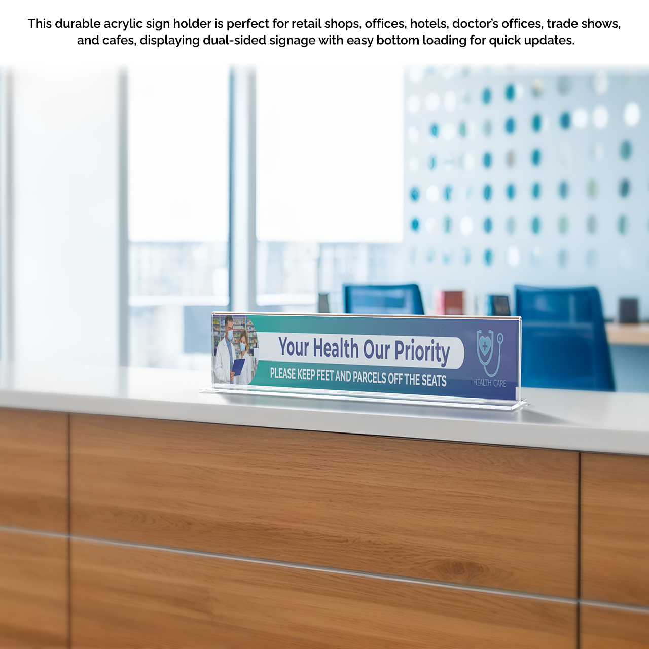 Sign Holder 8"W x 2"H Business Office Nameplate Desk Frame