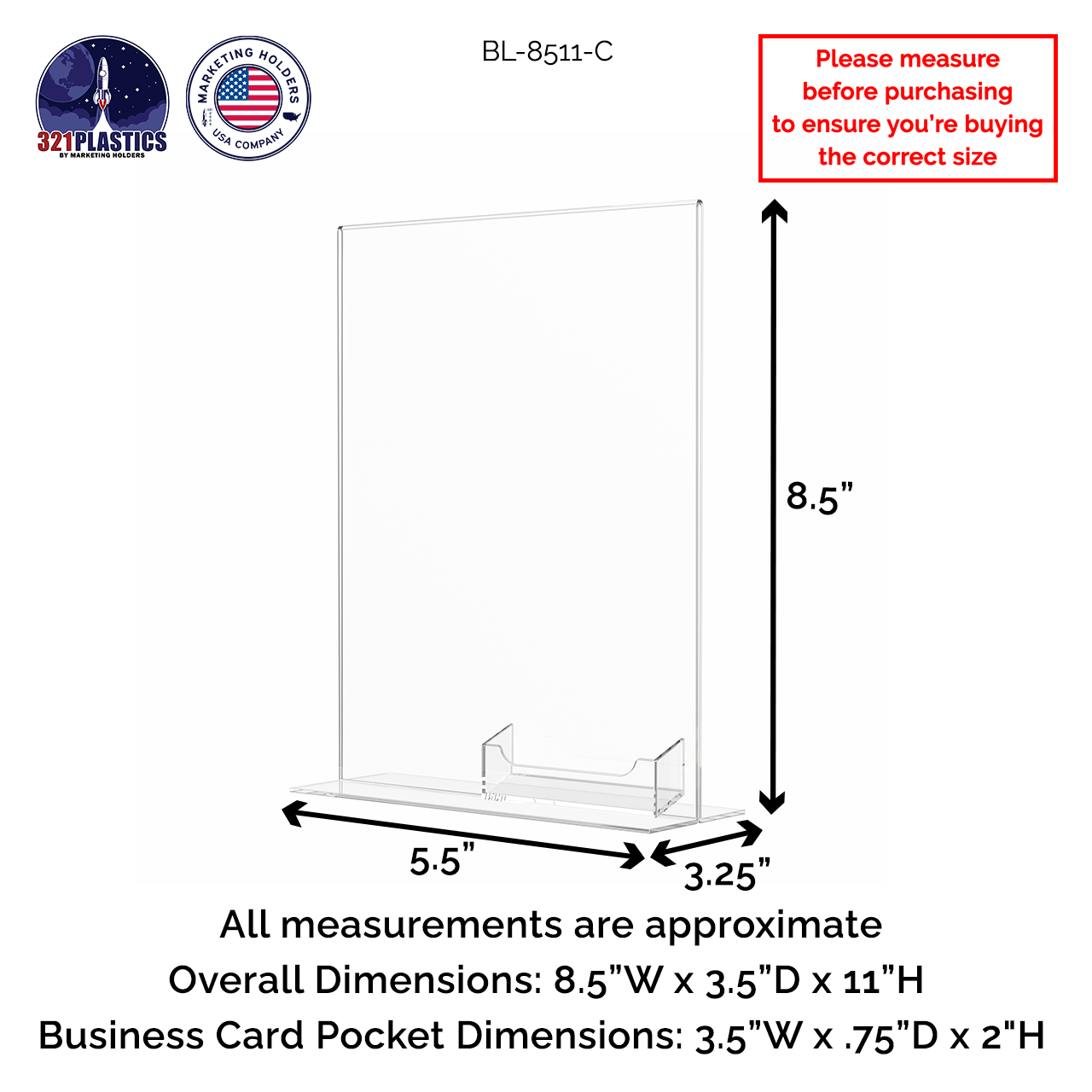 8.5"W x 11"H Table Ad Frame Sign Holder with Business Card Pocket