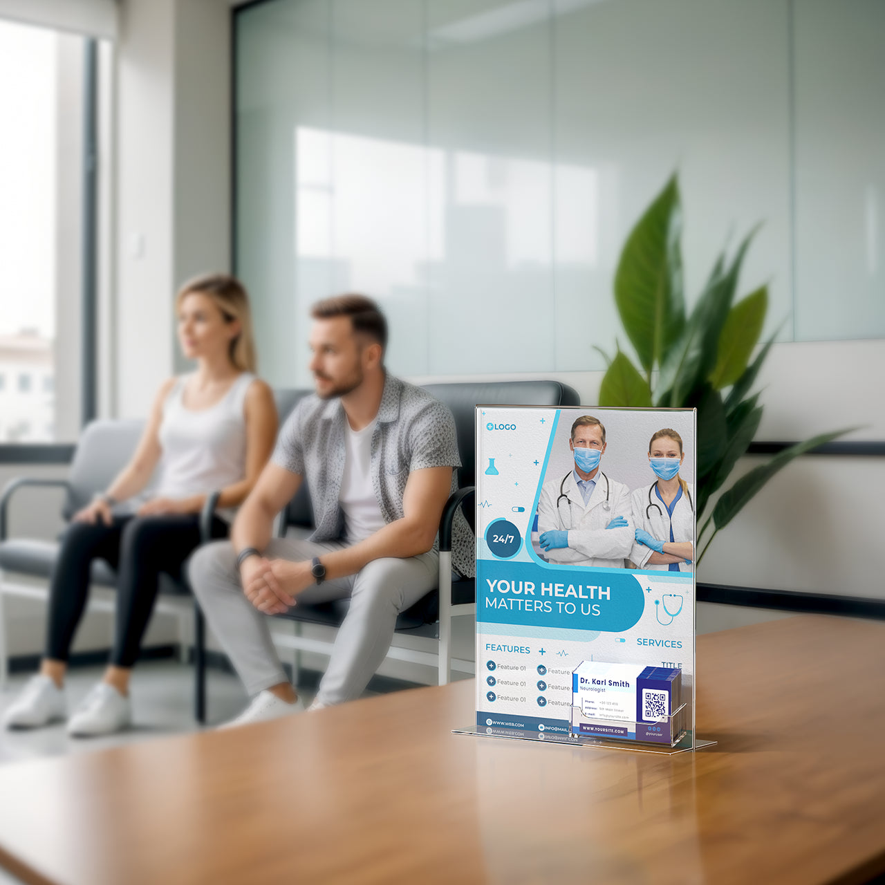 8.5"W x 11"H Table Ad Frame Sign Holder with Business Card Pocket