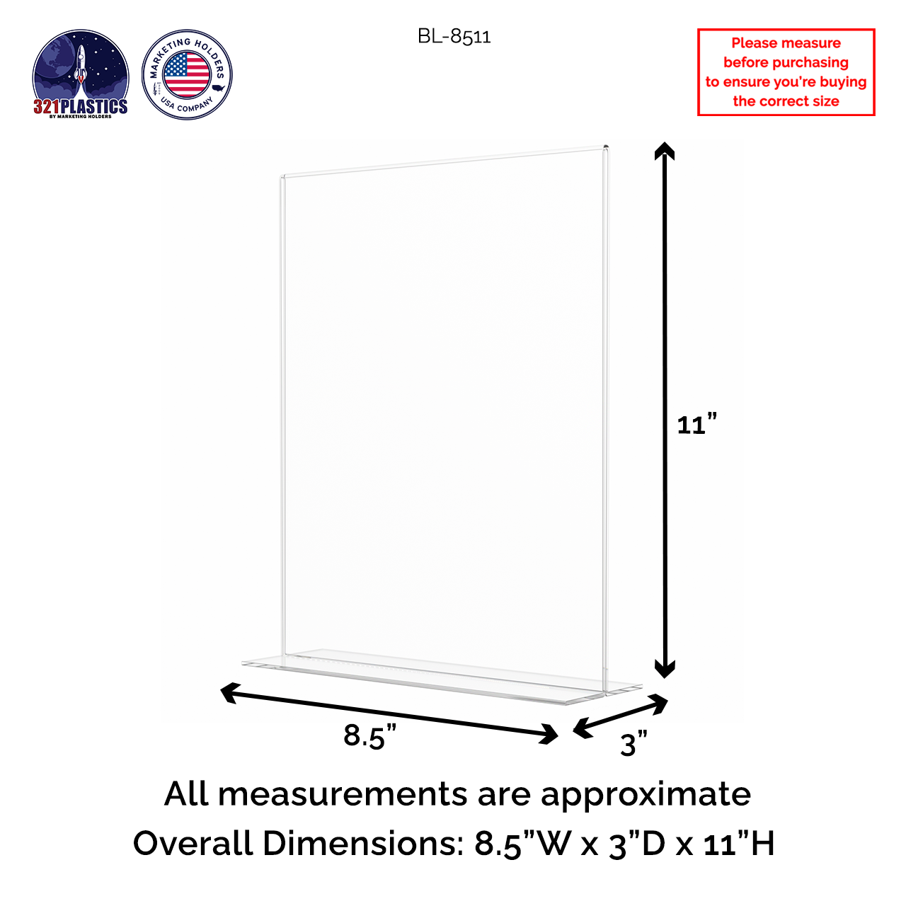 Sign Holder 8.5"W x 11"H Double Sided Bottom Load Table Tent