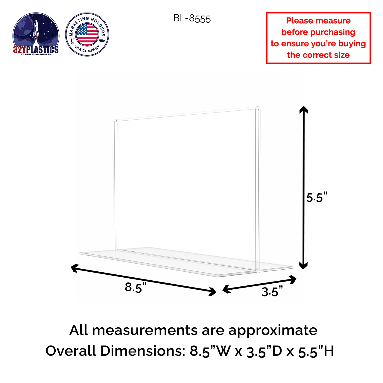Sign Holder 8.5"W x 5.5"H Double Sided Bottom Load Table Tent