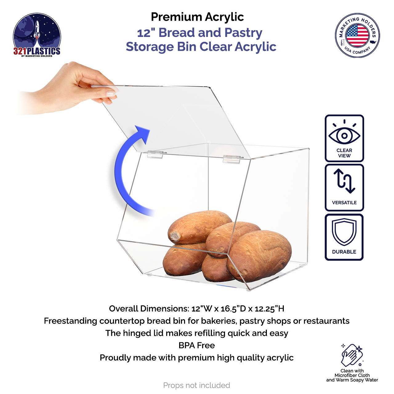 12" Bread and Pastry Storage Bin Clear Acrylic