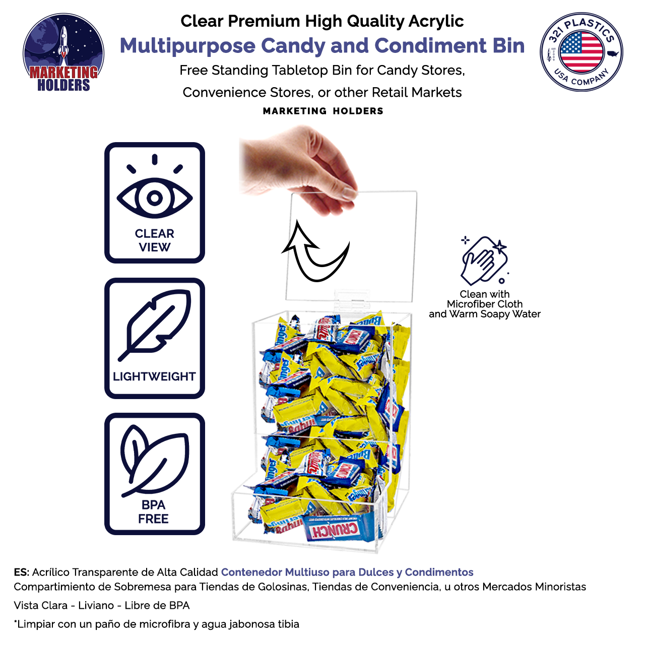 6"W Candy and Mint Food Storage Bin Clear Acrylic