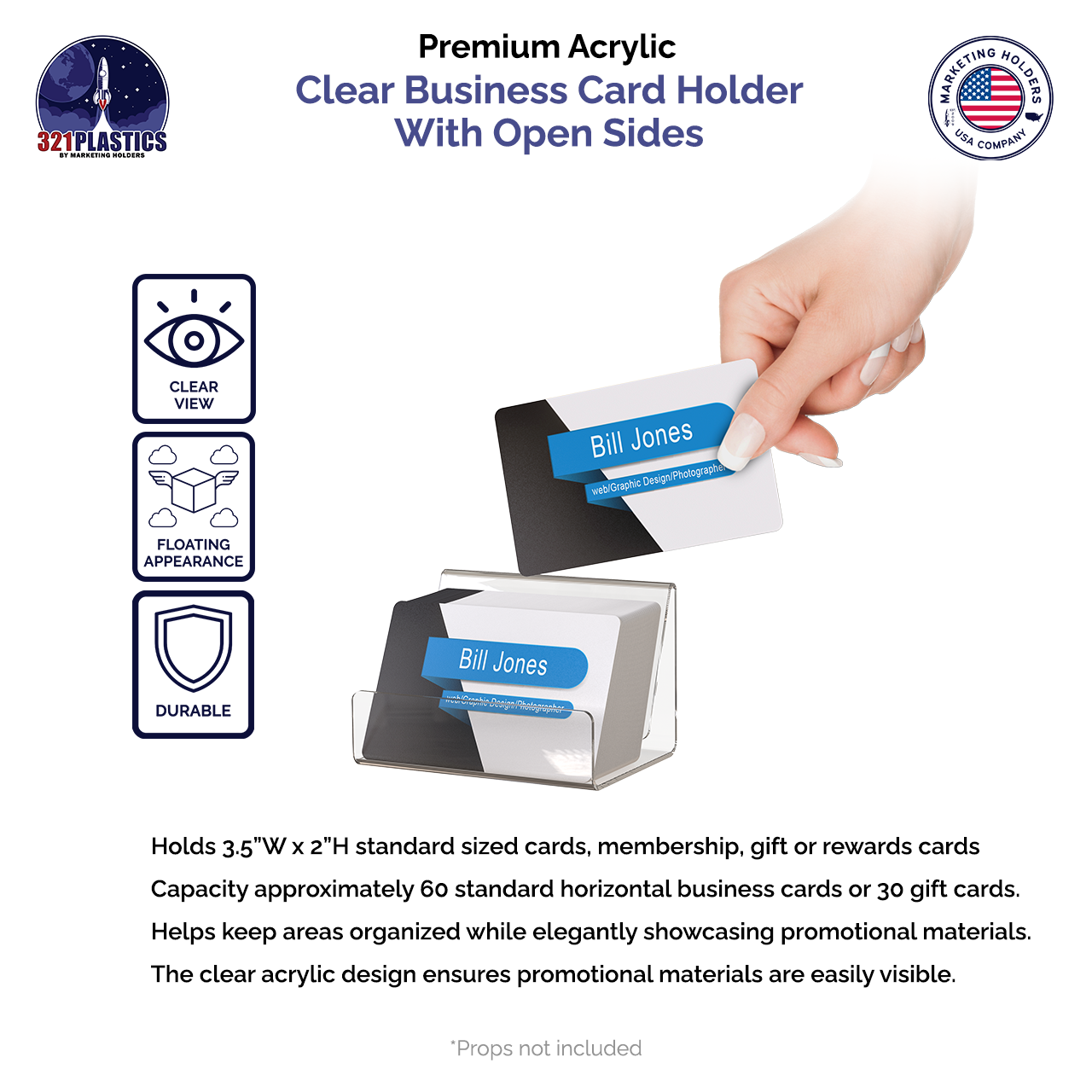 Business Card Holder Countertop Clear Acrylic with Open Sides