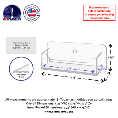 Business Card Holder Clear Horizontal Single Pocket Wall Mount
