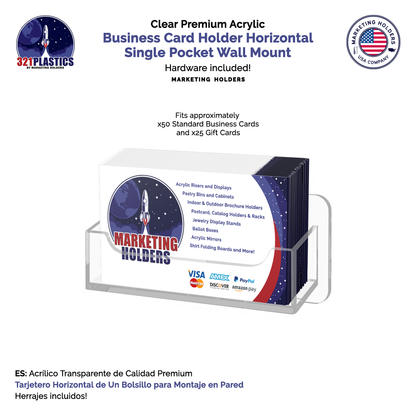 Business Card Holder Clear Horizontal Single Pocket Wall Mount
