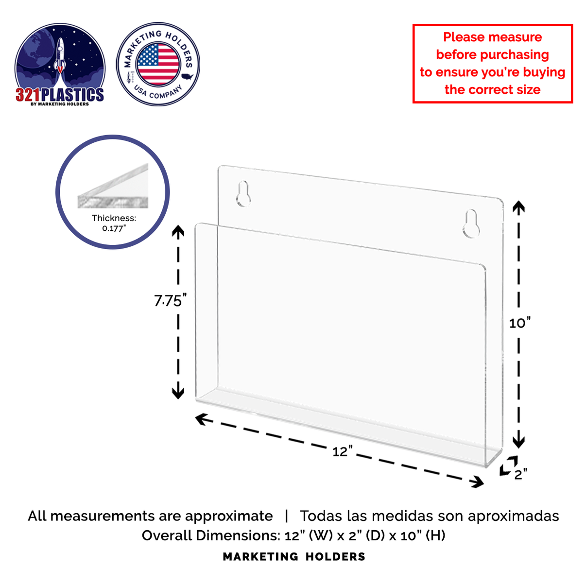12"W Medical Chart Holder Office Literature Wall Mount Display 321