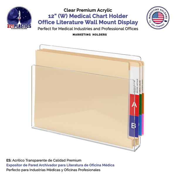 12"W Medical Chart Holder Office Literature Wall Mount Display 321