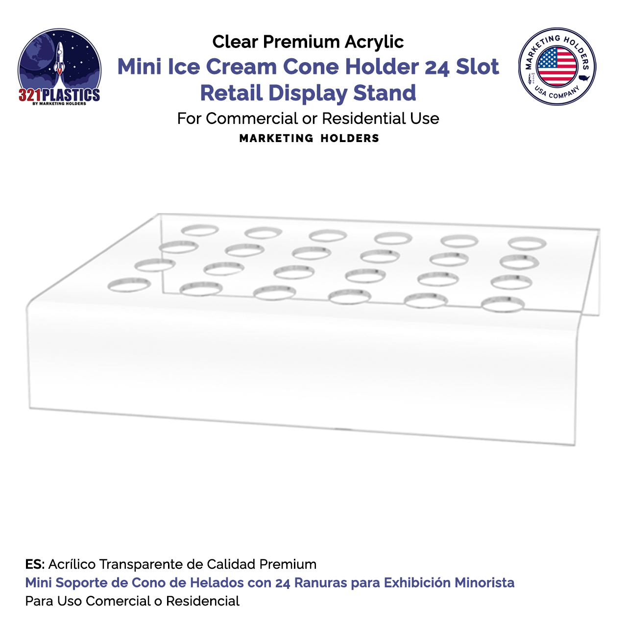 24 Slot Mini Waffle Ice Cream Cone Holder Retail Display Stand Acrylic