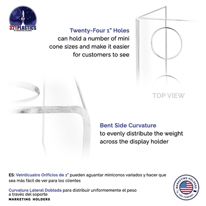 24 Slot Mini Waffle Ice Cream Cone Holder Retail Display Stand Acrylic