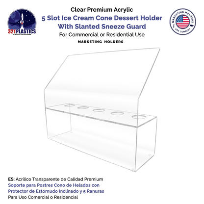 5 Slot Ice Cream Cone Dessert Holder With Slanted Sneeze Guard