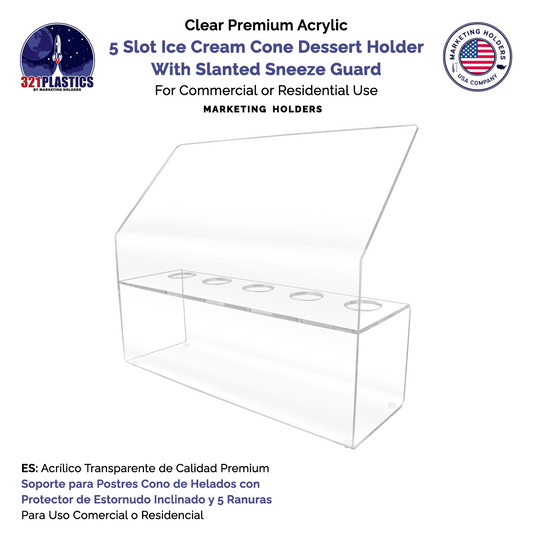 5 Slot Ice Cream Cone Dessert Holder With Slanted Sneeze Guard