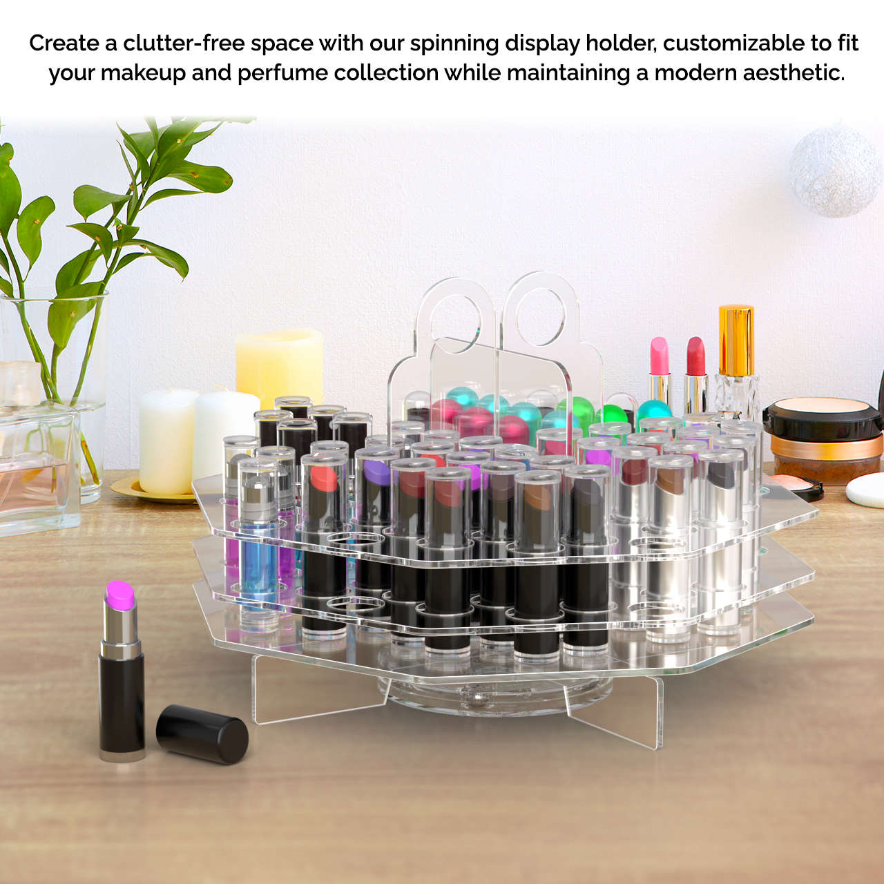 Rotating 56 Slot Cosmetic Organizer Clear Acrylic Display