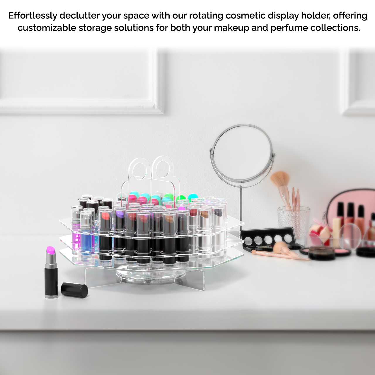 Rotating 56 Slot Cosmetic Organizer Clear Acrylic Display