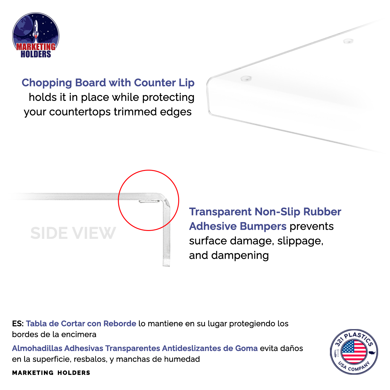 Cutting Board with Lip for Countertops Clear Acrylic