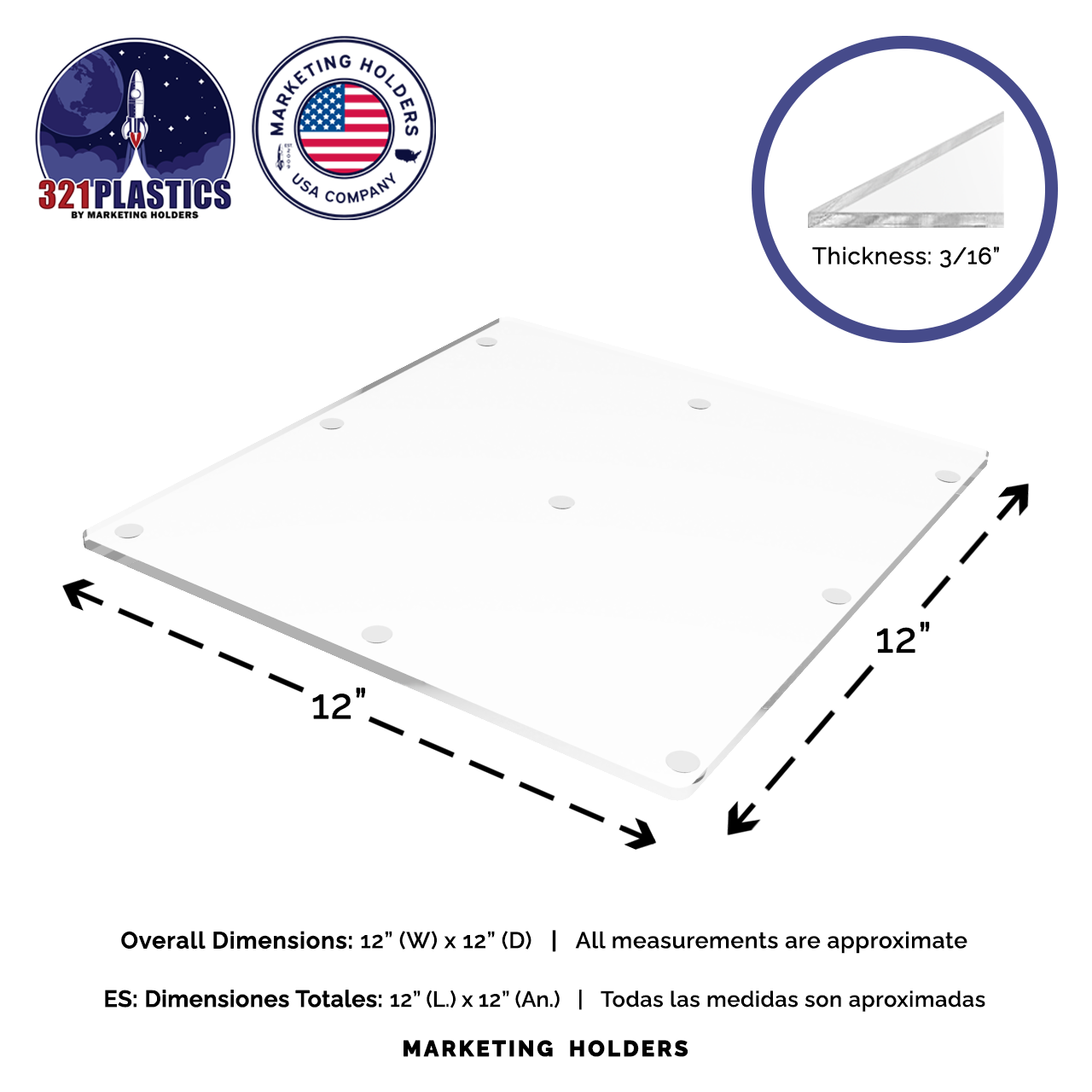 Flat Cutting Board with Rubber Bumpers for Countertops Clear Acrylic