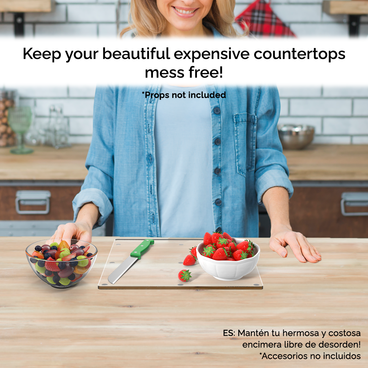 Flat Cutting Board with Rubber Bumpers for Countertops Clear Acrylic