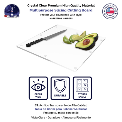 Flat Cutting Board with Rubber Bumpers for Countertops Clear Acrylic