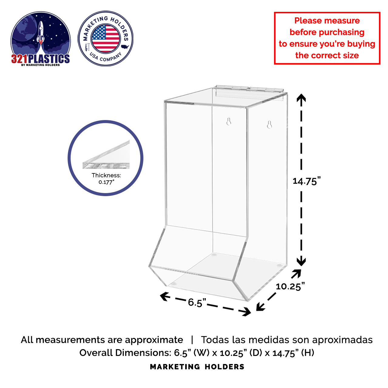 Medical Needle Holder Single Compartment Bin Acrylic Dispenser