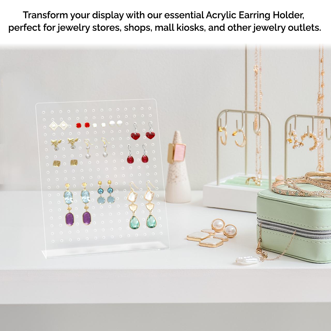 9"H Earring Display Stand Slant Back Holds 126 Sets Clear