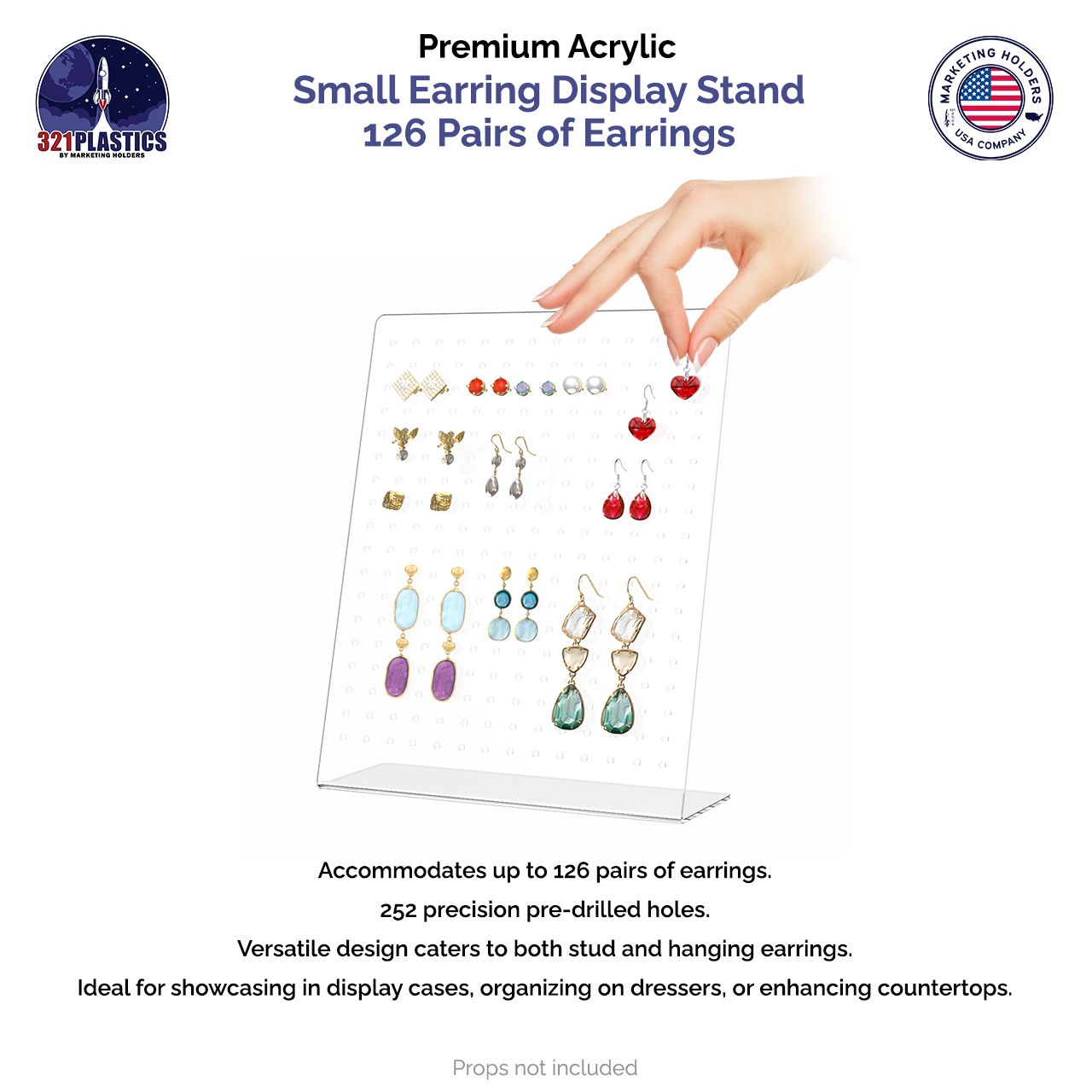 9"H Earring Display Stand Slant Back Holds 126 Sets Clear