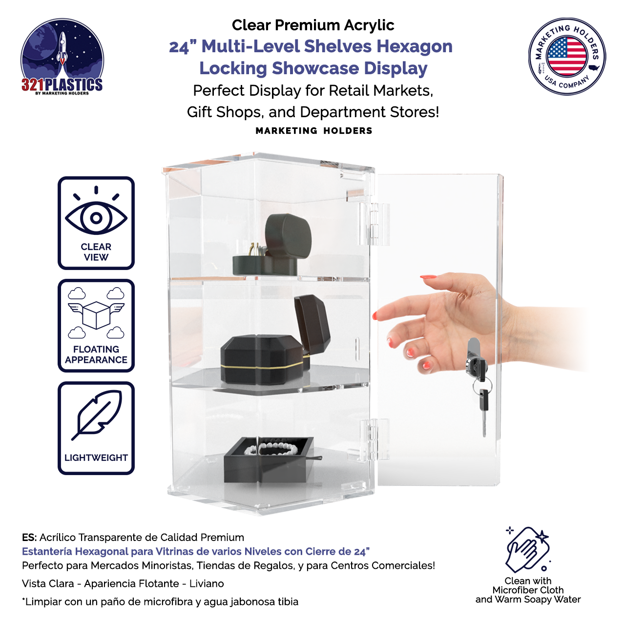 Hexagon Locking Retail Display Cabinet