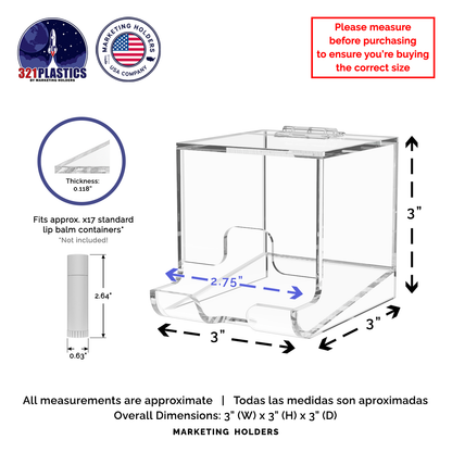 3"W Lip Balm Holder Lipstick Makeup Storage Easy Reach Cutaway