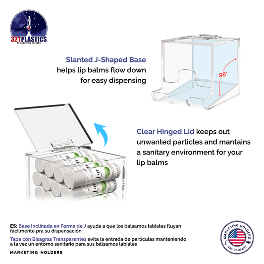 3"W Lip Balm Holder Lipstick Makeup Storage Easy Reach Cutaway