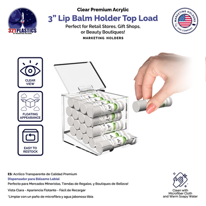 3"W Lip Balm Holder Lipstick Makeup Storage Easy Reach Cutaway