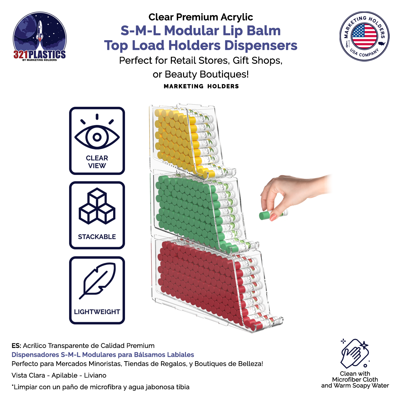 Stackable Lip Balm Holder Lipstick Makeup Storage Easy Reach Cutaway