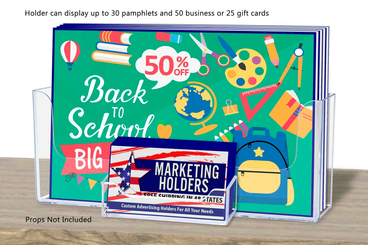 8.5"W Horizontal Bifold Brochure Holder with Business Card Pocket