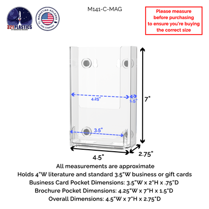 4"W Magnetic Trifold Brochure Holder with Business Card Pocket