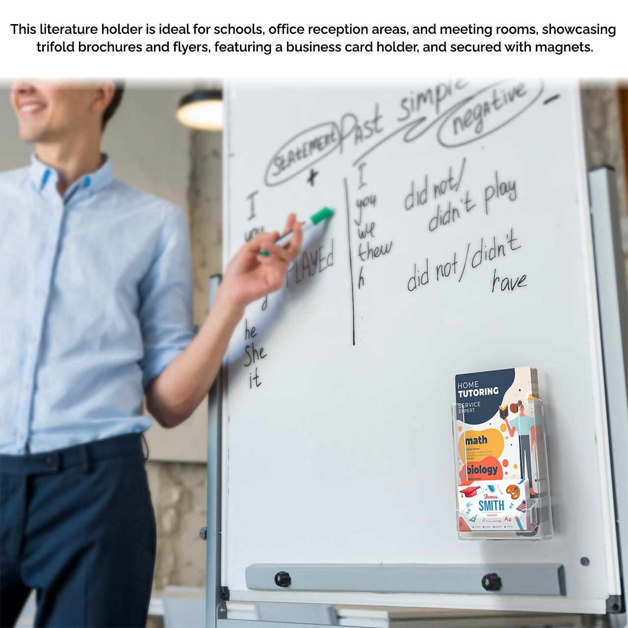 4"W Magnetic Trifold Brochure Holder with Business Card Pocket