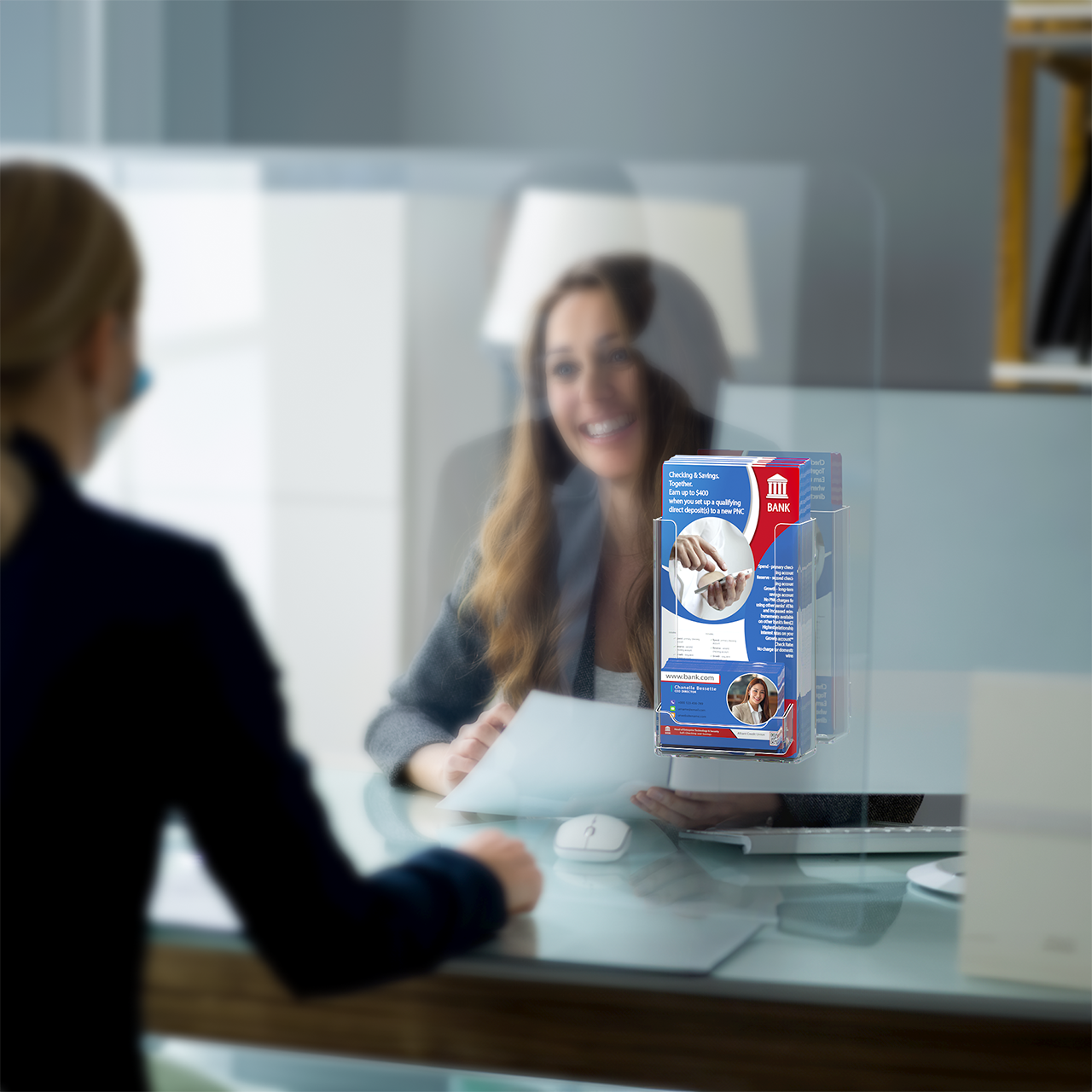 4"W Tri Fold Display With Business Card Pocket With Suction Cups