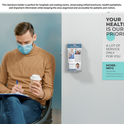 4"W Trifold Brochure Holder Display with Business Card Pocket