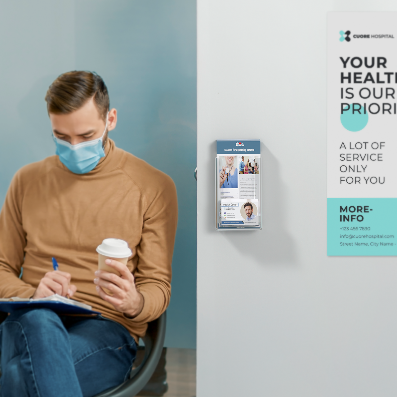 4"W Trifold Brochure Holder Display with Business Card Pocket