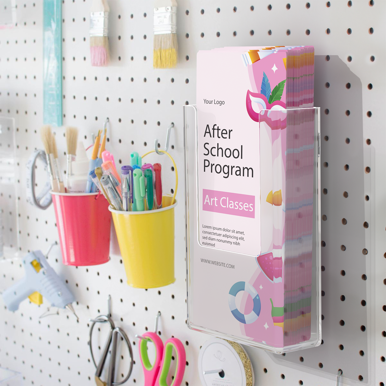 Pegboard 4" Trifold Brochure Holder Literature Display